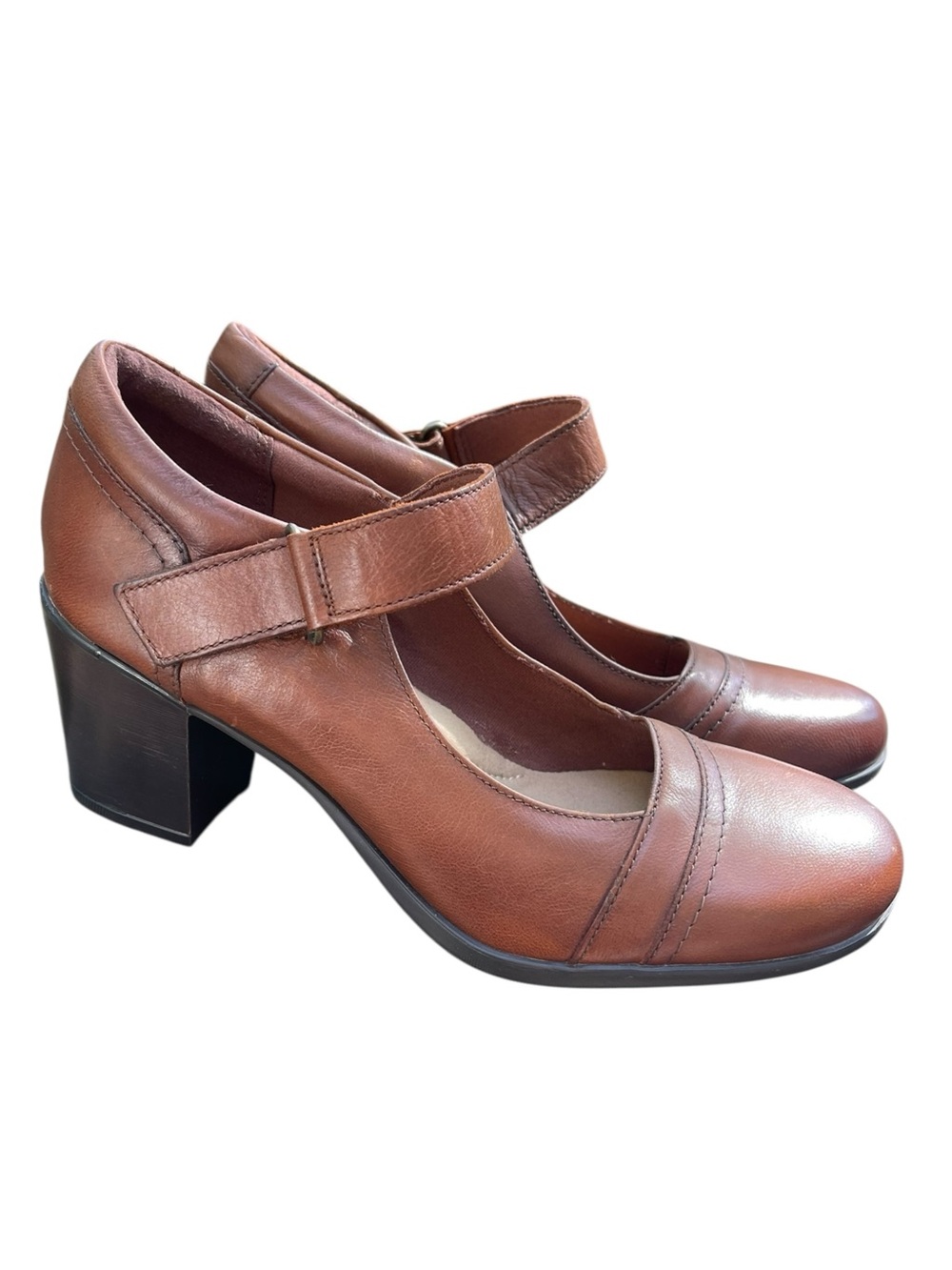 CLARKS Roselyn Brown Mary Jane Block Heel Pump Size 39/8